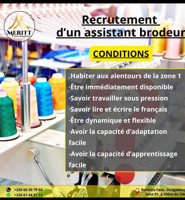 Avis de recrutement d'un assistant brodeur